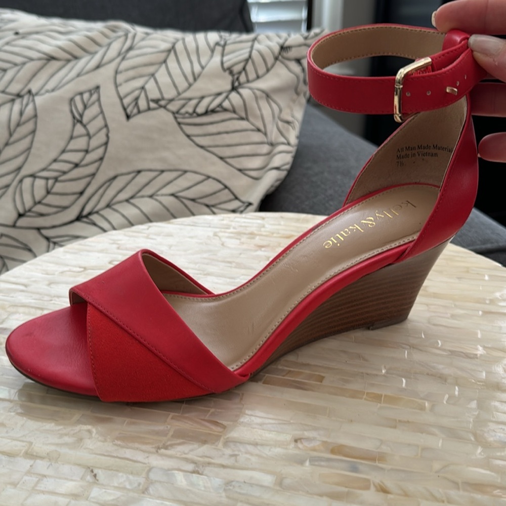 Sale 🔥Orange-red wedge sandals, ankle strap size 7.5 - Picture 2 of 12